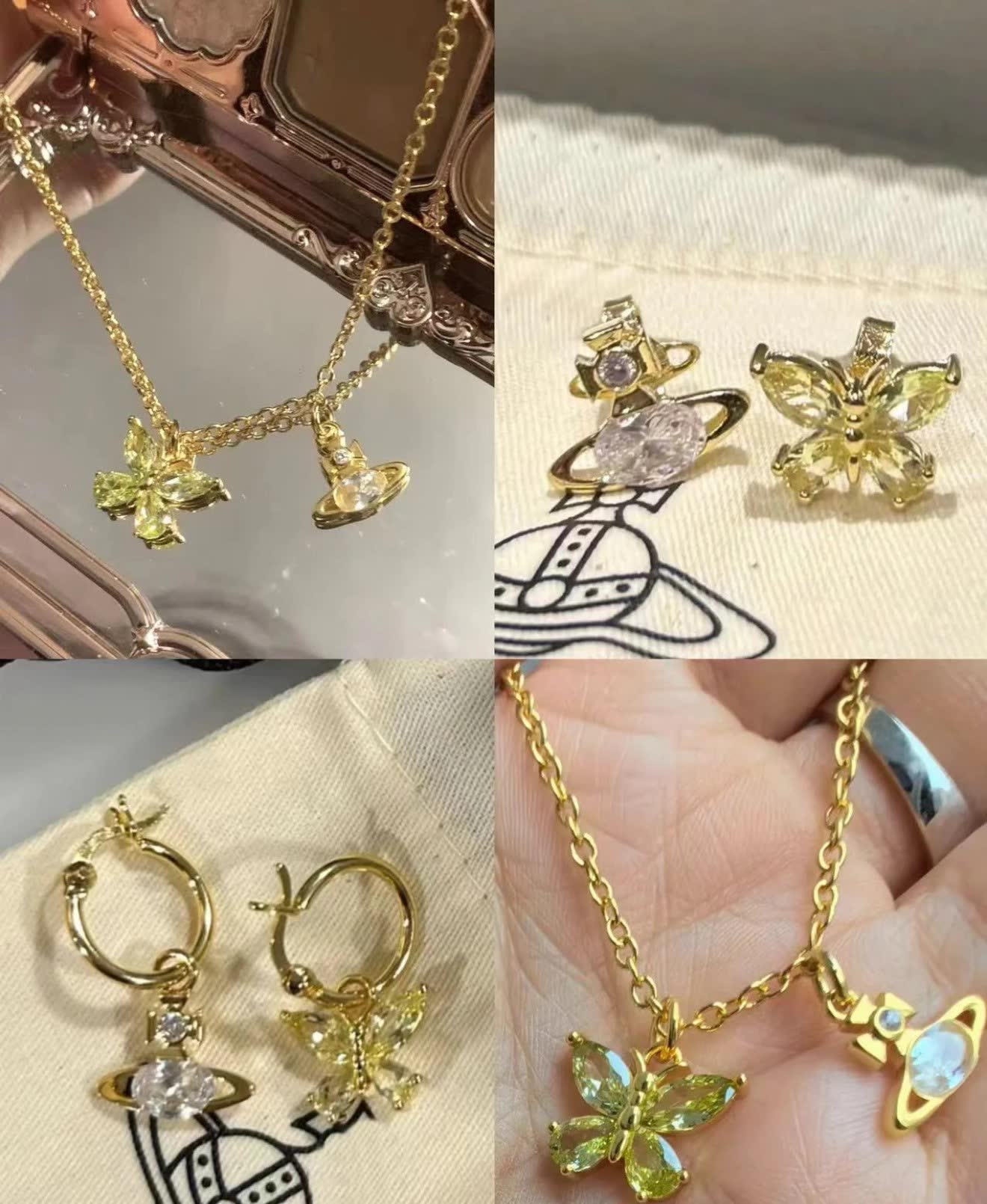 Vivienne Westwood Orb Butterfly Earrings and Necklace Set